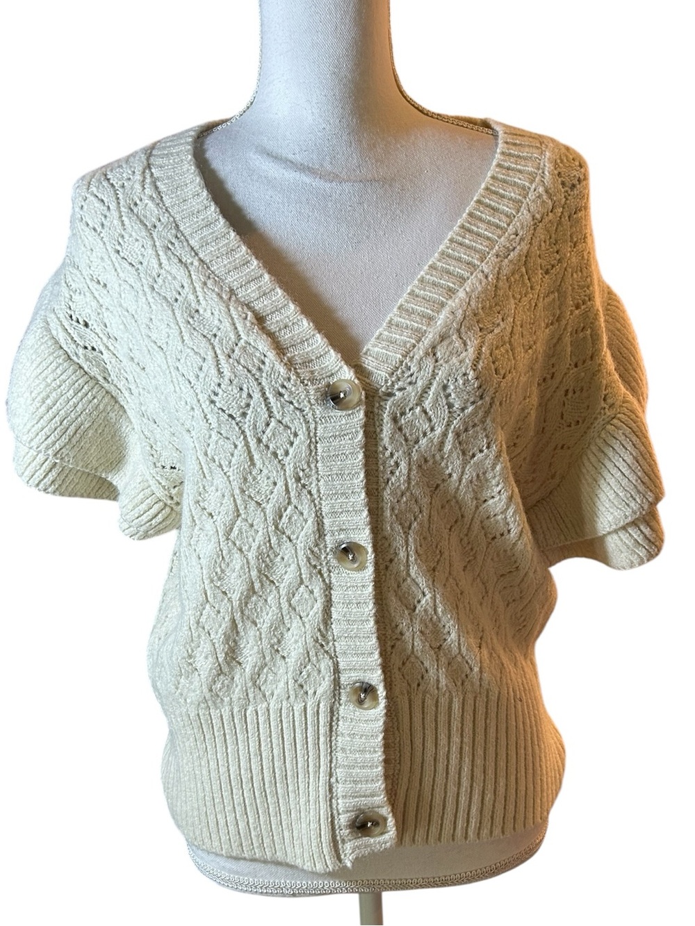 Habitual Cream Cable Knit Short-Sleeve Button Cardigan
